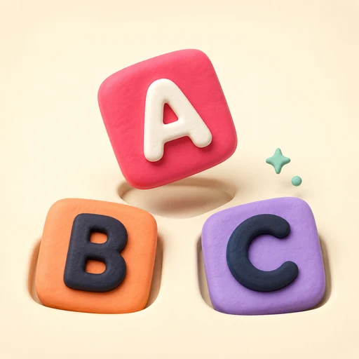 VocaEdu 앱 아이콘 — 클레이 알파벳 블록 A, B, C
